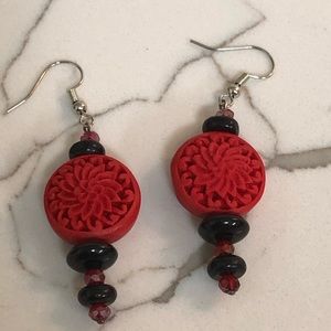 Funky red and black earrings